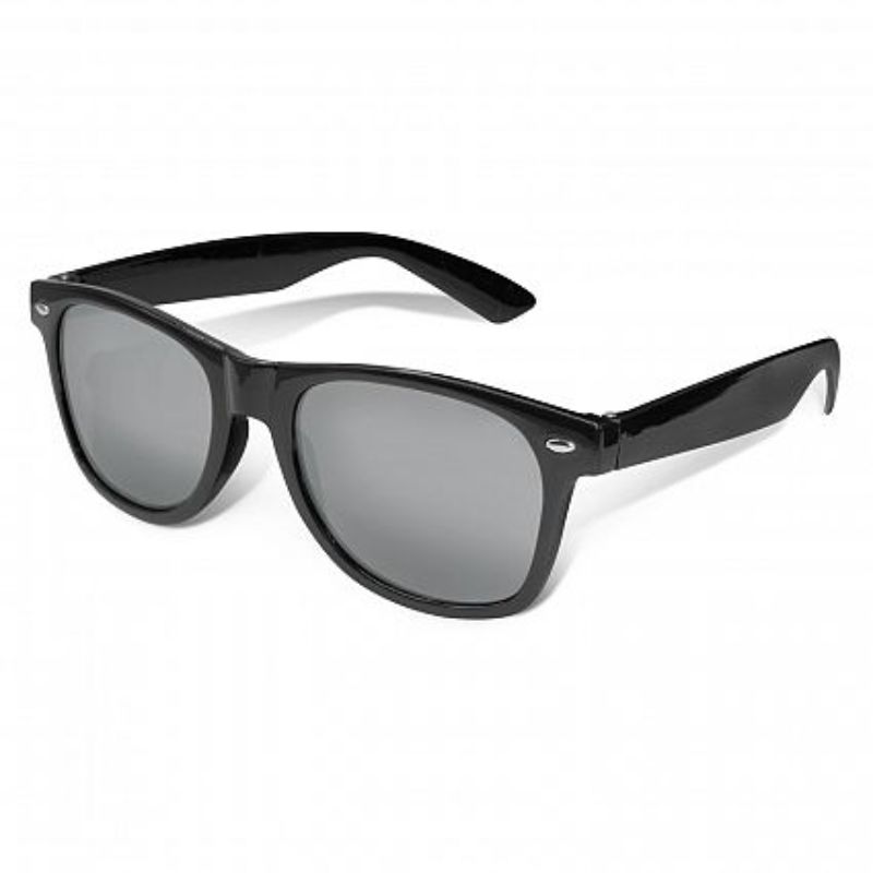 Set of 30 Malibu Premium Sunglasses in Black and Silver with mirror lenses, providing UV protection and stylish durability.