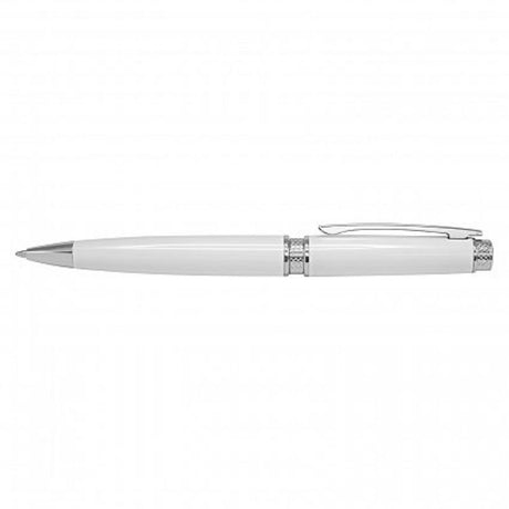 Elegant white twist-action ballpoint pens with chrome accents, ideal for smooth writing and professional gifting. Set of 12.