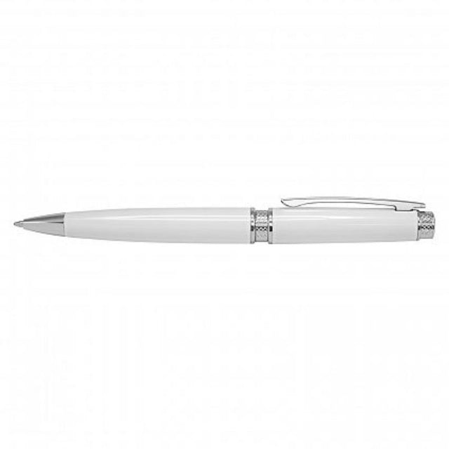 Elegant white twist-action ballpoint pens with chrome accents, ideal for smooth writing and professional gifting. Set of 12.