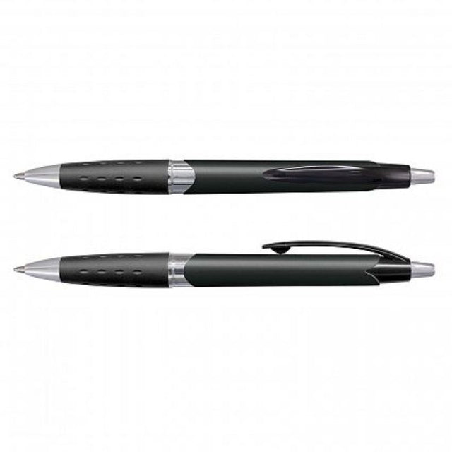 Set of 100 sleek black retractable pens with soft grip and blue ink, ideal for professional and everyday writing tasks.