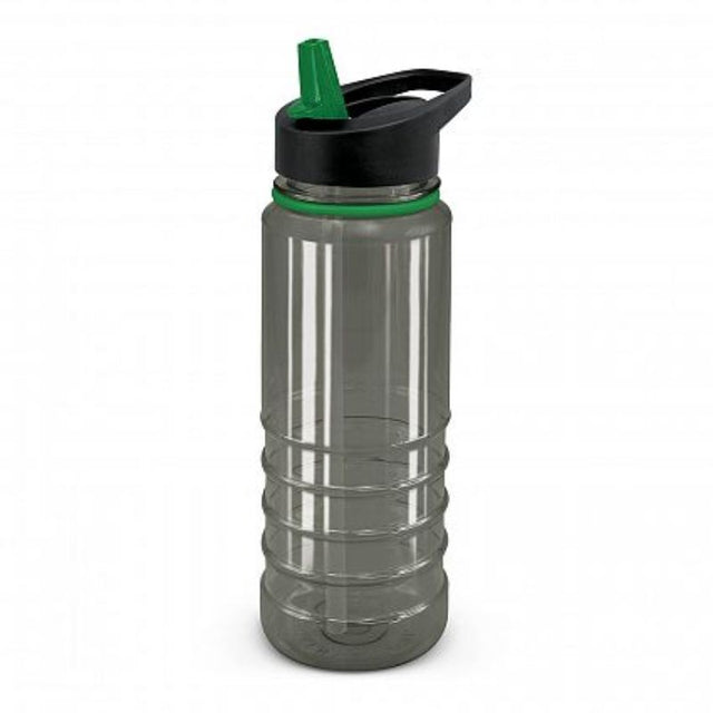 Set of 12 Triton Elite Bottles in black and dark green, 750ml, with secure lid, carry handle, and flip-out straw.