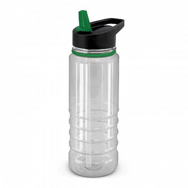 Triton Elite Bottle set in clear and dark green, 750ml, BPA-free, with flip-out straw and secure lid, ideal for hydration on-the-go.