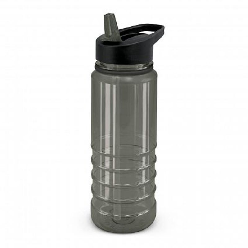 Set of 12 Triton Elite Black bottles, 750ml, BPA-free, with flip-out straw and secure lid for on-the-go hydration.