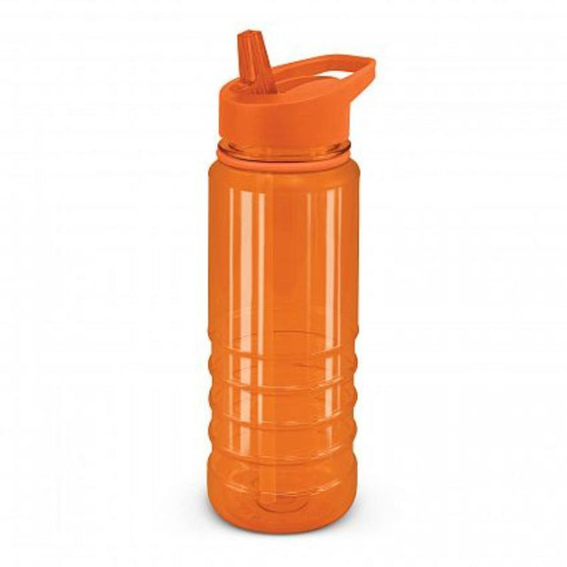 Set of 12 orange Triton Elite bottles, 750ml, BPA-free, with a straw and secure lid for easy hydration on-the-go.