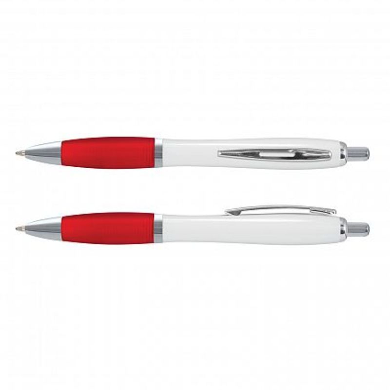 Vistro Pen set in white and red, featuring a soft-touch grip and durable design, perfect for bulk use and events.