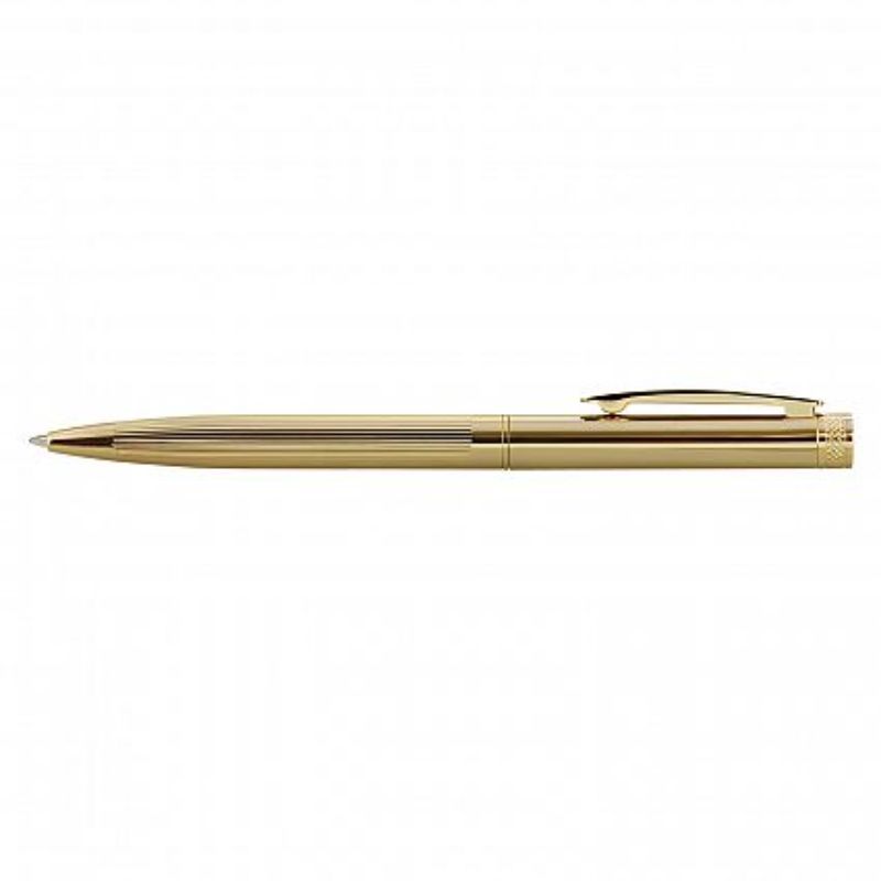 Set of 6 luxurious gold twist action brass ballpoint pens with decorative engravings and premium ink for smooth writing.