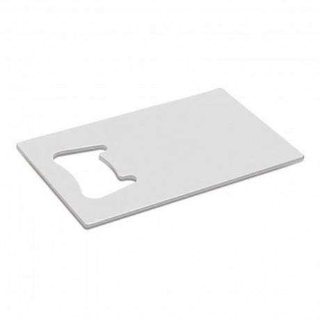 Fiesta white bottle opener set of 30, credit card-shaped stainless steel, perfect for parties and events.