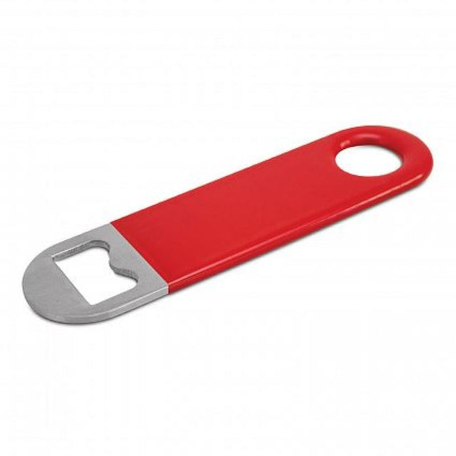 Small red stainless steel bottle openers, soft-touch grip; set of 30 for easy beverage opening at any event.