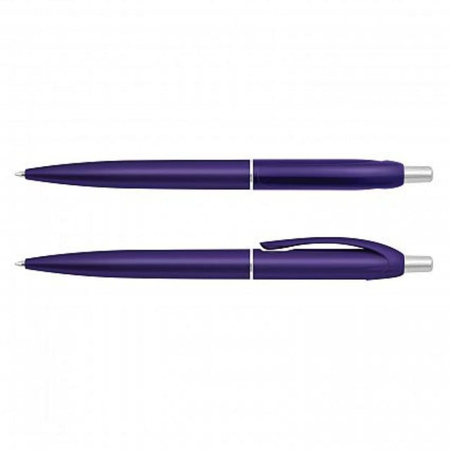 Set of 100 retractable metallic dark blue ball pens with chrome accents, smooth writing, and high-quality ink.