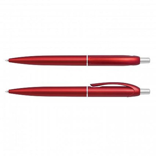Metallic red retractable ballpoint pen set of 100, featuring chrome accents and smooth writing with German ink.