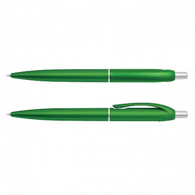 Metallic dark green retractable pen set of 100 with chrome accents, 1200m German ink, and comfortable grip for effortless writing.
