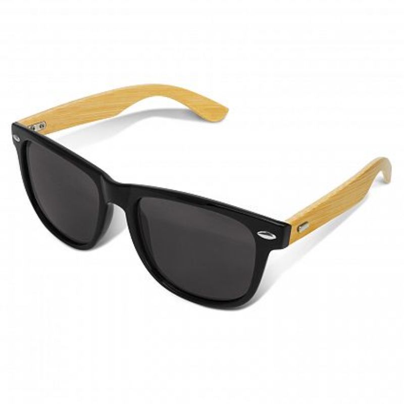 Malibu Premium Sunglasses set of 6, featuring bamboo arms, UV400 lenses, and a stylish black/natural design.