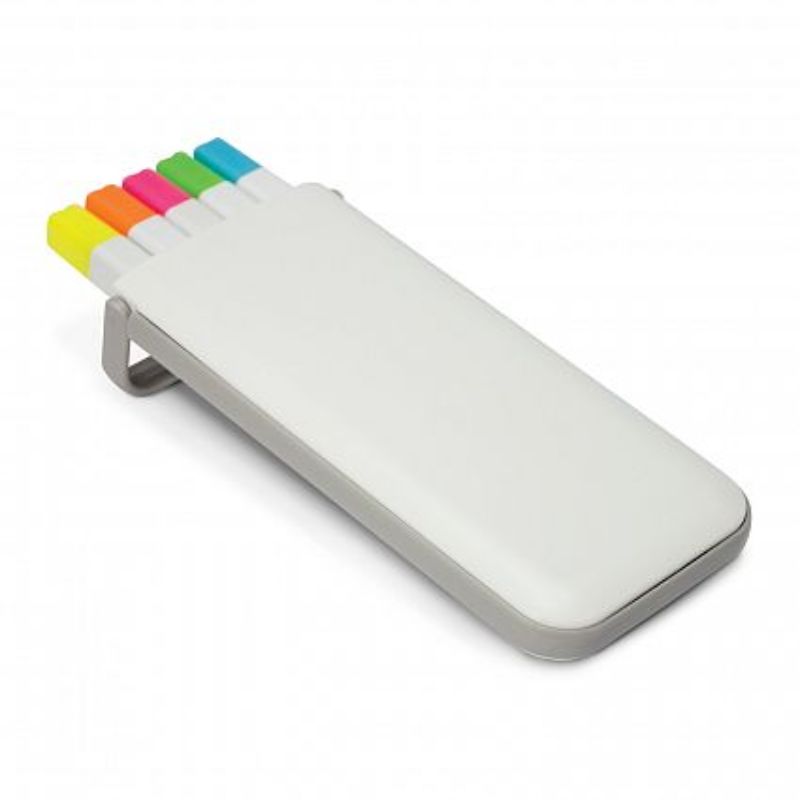 Vivo Highlighter Set of 12 in white and grey, featuring vibrant colors, sleek case, and spring-loaded clip for convenience.