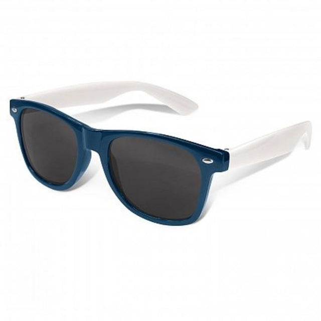 Set of 30 Malibu Premium Sunglasses in dark blue with white arms, UV400 protection, lightweight, and fashionable for outdoor use.
