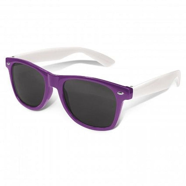Malibu Premium Sunglasses set of 30 with purple and white arms, offering UV400 protection and stylish design for summer fun.