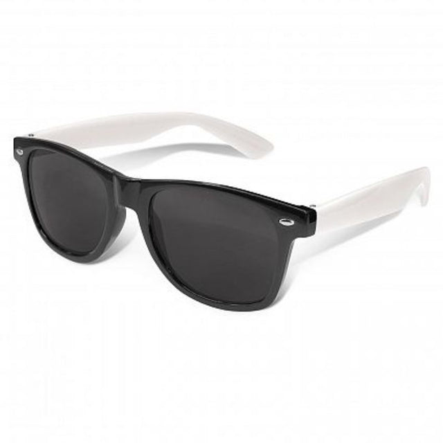 Set of 30 Malibu Premium Sunglasses with black and white arms, featuring UV400 protection and durable polycarbonate frames.
