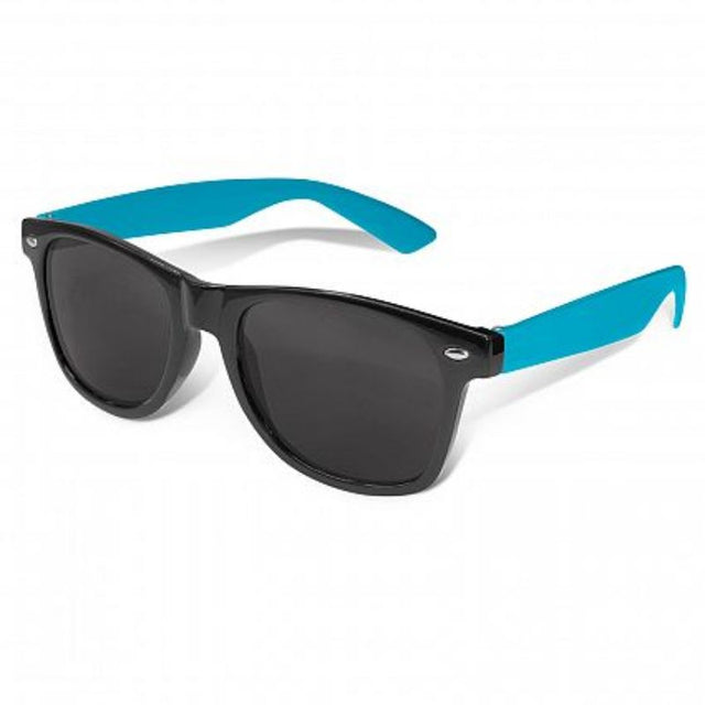 Malibu Premium Sunglasses in Black and Light Blue, set of 30, featuring UV400 lenses and durable polycarbonate frames.