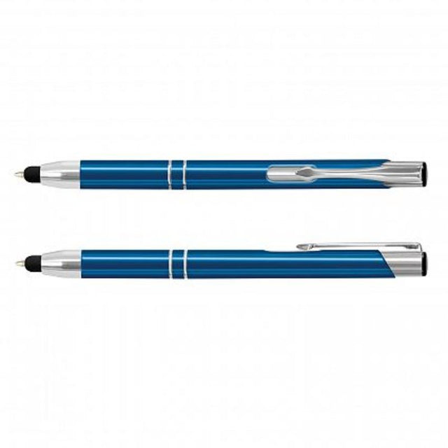 Royal Blue Panama Stylus Pen set of 50, featuring retractable aluminum design, stylus tip, and 1000 meters of black ink.