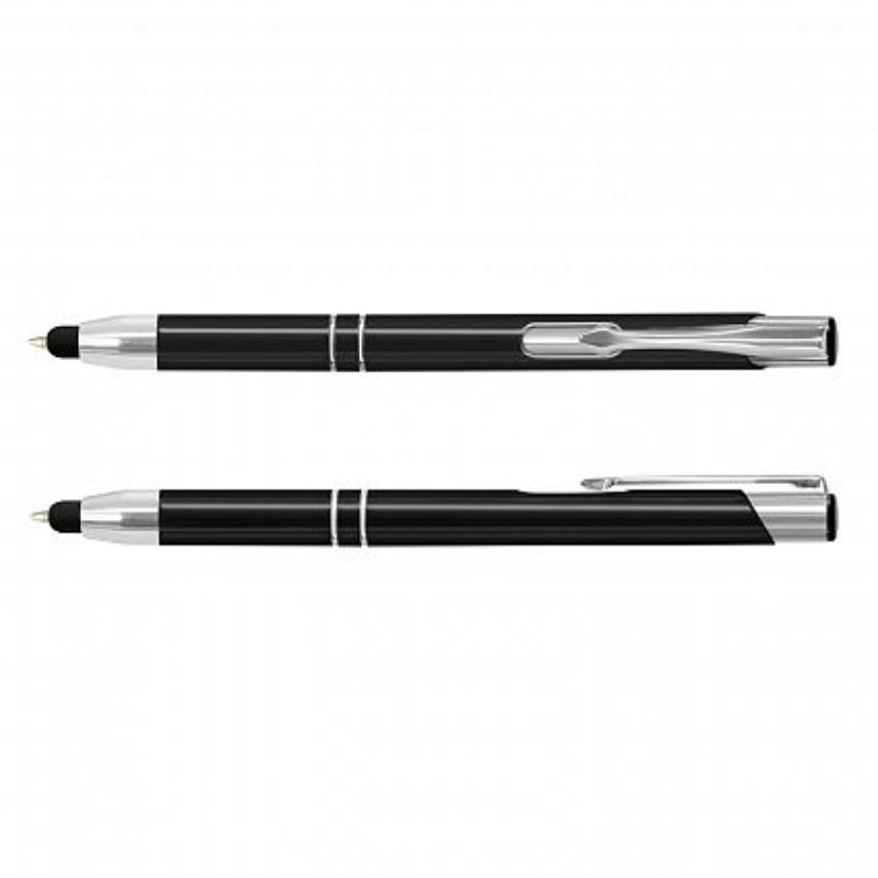 Set of 50 sleek black Panama Stylus Pens with chrome accents, retractable design, and touch screen stylus functionality.