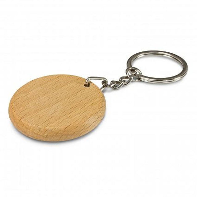 Set of 30 round beech wood key rings with chrome split rings, featuring a smooth eco-friendly finish for stylish organization.