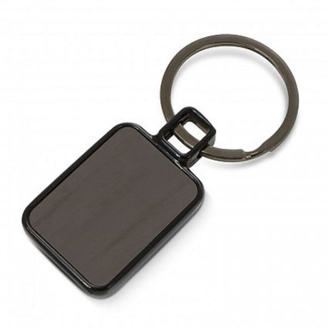 Set of 30 elegant gunmetal and black key rings, each in a stylish rectangular design, packaged in a black gift box.