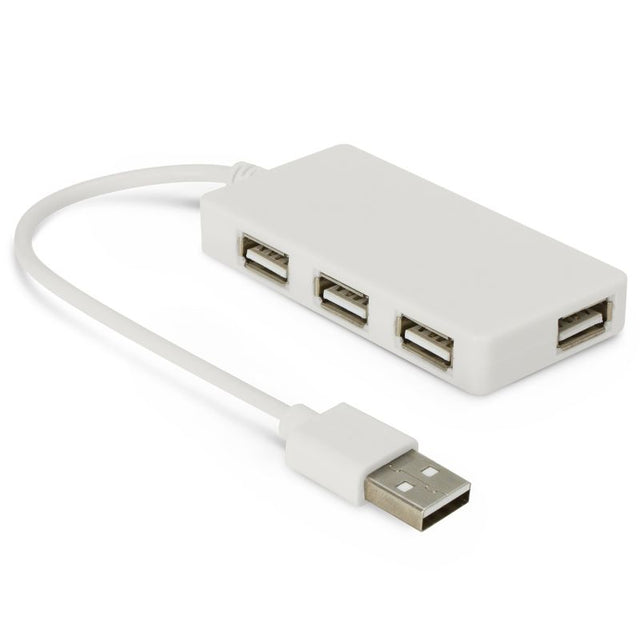 Rectangular white Byte USB Hub featuring 4 high-speed USB 2.0 ports, ideal for expanding device connectivity; set of 12.