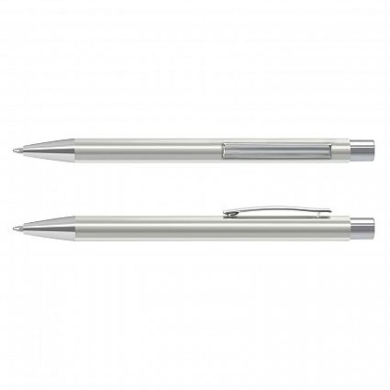 Set of 50 sleek matt silver retractable ballpoint pens with chrome accents and 1200 meters of smooth black ink.