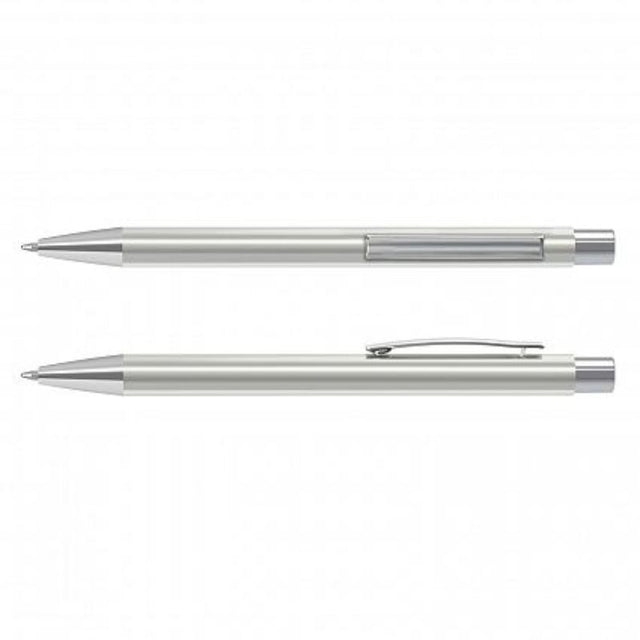Set of 50 sleek matt silver retractable ballpoint pens with chrome accents and 1200 meters of smooth black ink.