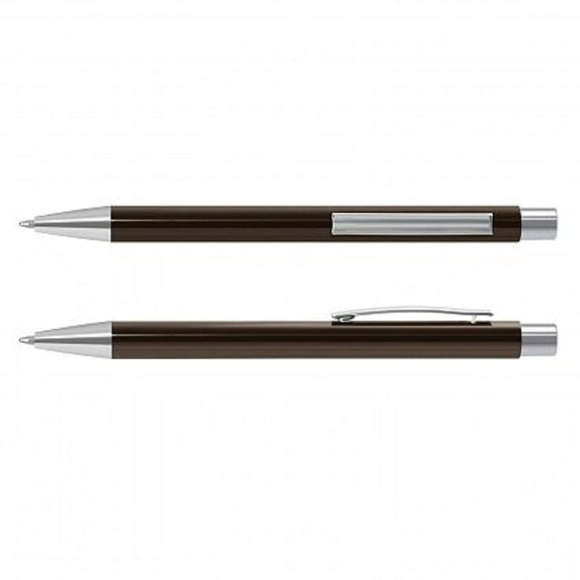Set of 50 Lancer Pens in gunmetal with chrome accents, featuring retractable design and 1200 meters of smooth black ink.