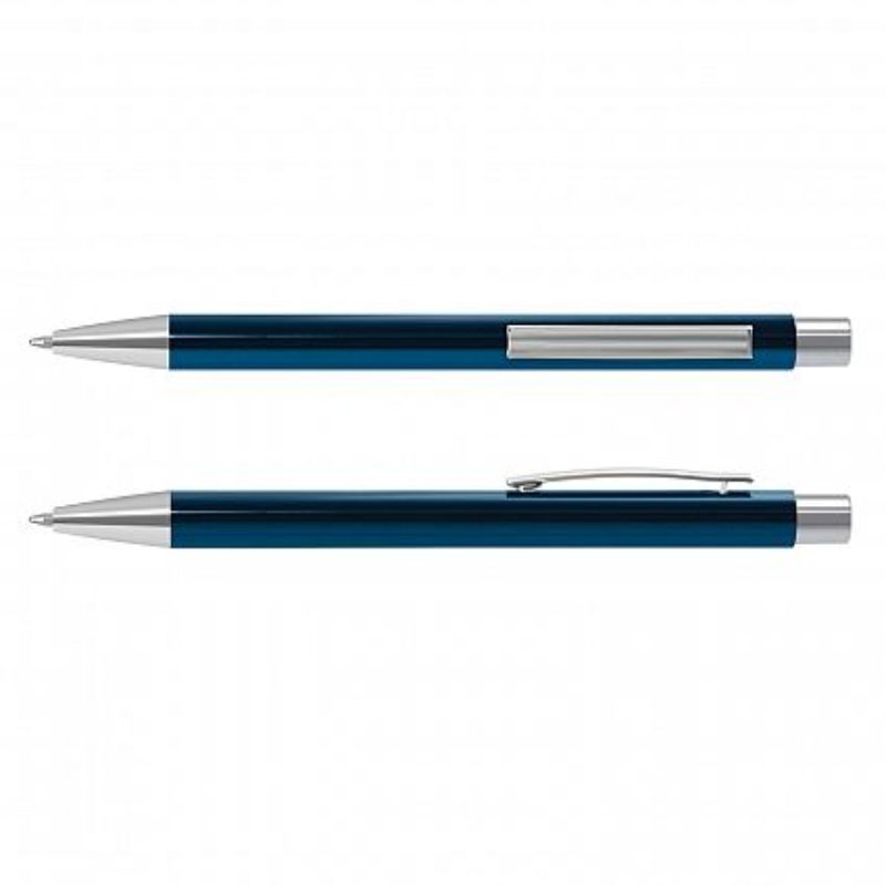 Set of 50 navy Lancer retractable ball pens featuring sleek aluminium design, chrome accents, and 1200 metres of smooth ink.