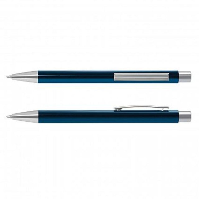 Set of 50 navy Lancer retractable ball pens featuring sleek aluminium design, chrome accents, and 1200 metres of smooth ink.
