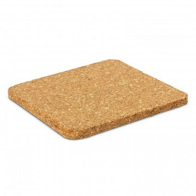 Set of 50 natural cork coasters, 100mm square, durable and eco-friendly, perfect for protecting surfaces from spills and heat.