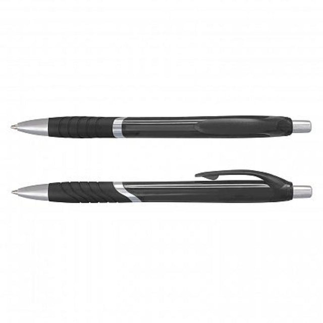Set of 100 Jet Pens in sleek translucent black with chrome trim, soft-touch grip, and high-quality German ink for smooth writing.