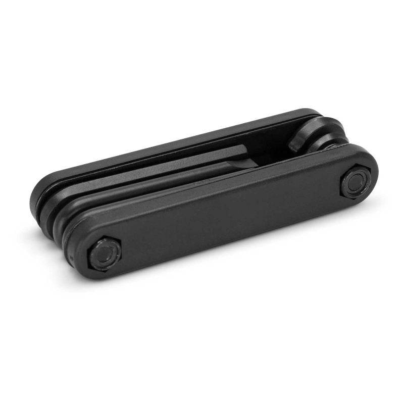 Compact Targa Multi Tool Set in black, featuring 12 tools including screwdrivers and Allen keys for DIY and repairs.