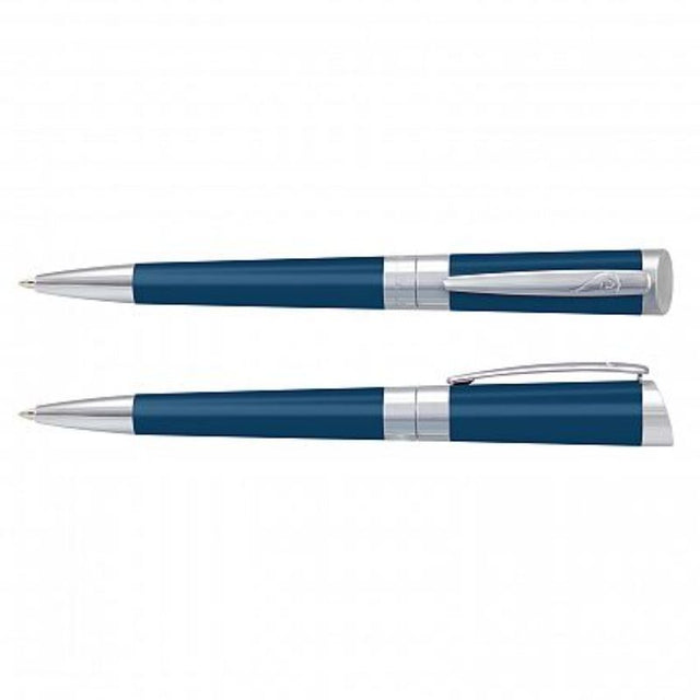Set of three Pierre Cardin Evolution pens in blue and silver, featuring a sleek design and smooth twist action for effortless writing.