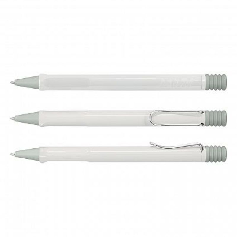 Lamy Safari Pen in elegant white, featuring a sleek design, metal clip, and high-quality refill for smooth writing.