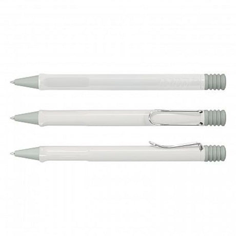 Lamy Safari Pen in elegant white, featuring a sleek design, metal clip, and high-quality refill for smooth writing.