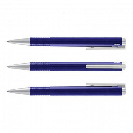 Elegant blue Lamy Logo Pen set of 6, crafted from polished ABS, with chrome accents, durable, and smooth writing ink.