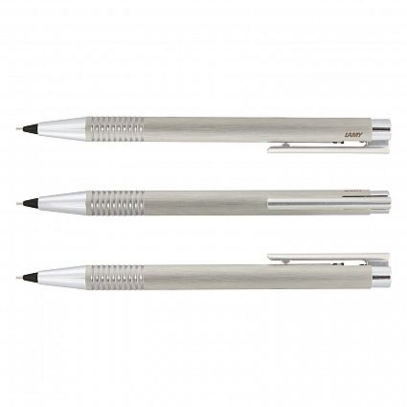 Lamy Logo Mechanical Pencil in Brushed Steel, elegant design with chrome accents, 0.5mm lead, perfect for professionals and students.