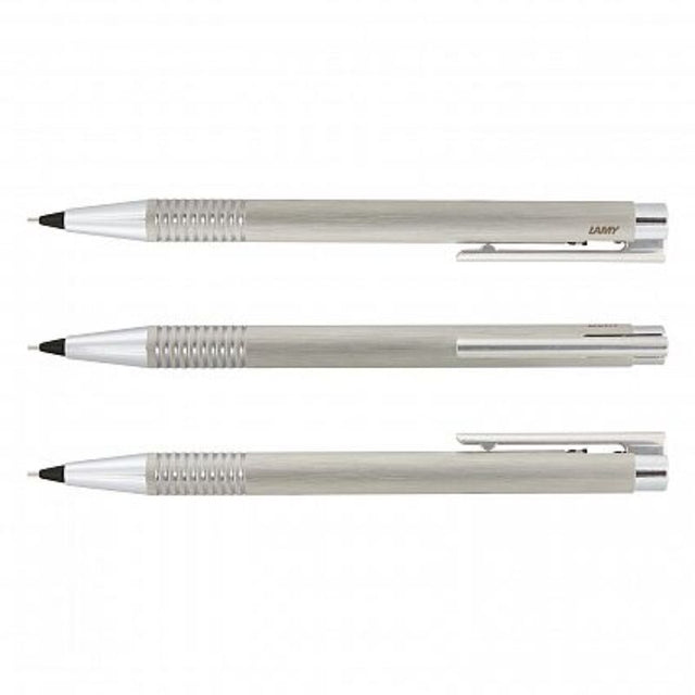 Lamy Logo Mechanical Pencil in Brushed Steel, elegant design with chrome accents, 0.5mm lead, perfect for professionals and students.