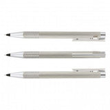 Lamy Logo Pen and Pencil Set in brushed silver, featuring a retractable ball pen and mechanical pencil for elegant writing.