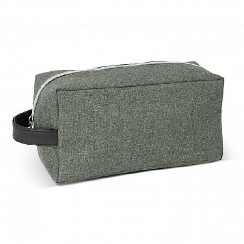 Grey Manhattan Toiletry Bag set of 12, featuring durable poly-canvas, chrome zip, and carry handle for organized travel essentials.