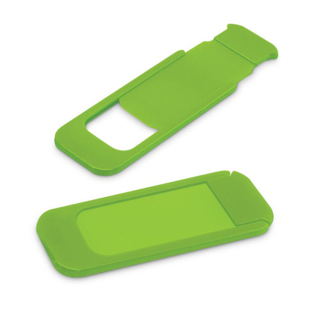 Bright green webcam cover set of 100, featuring a sliding mechanism for privacy and security against webcam hacking.
