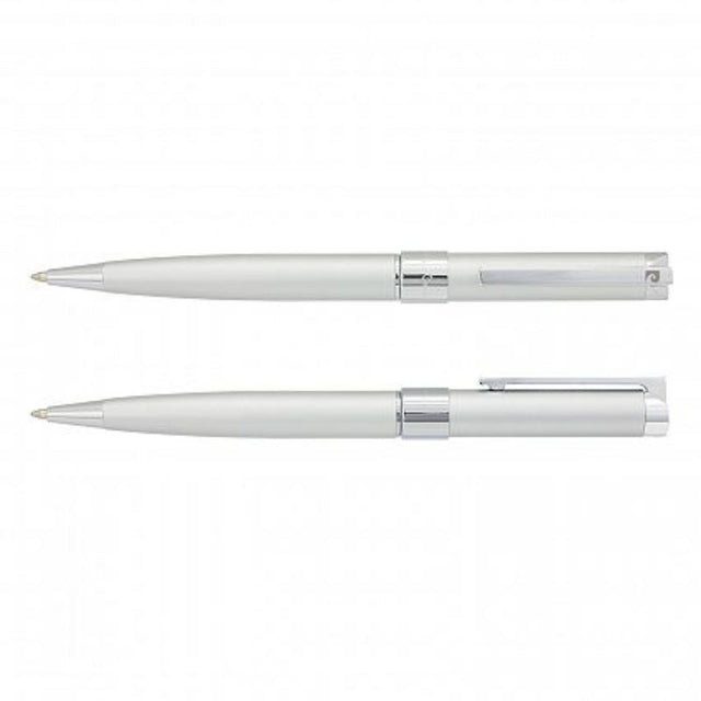 Set of 3 silver Pierre Cardin Noblesse pens, featuring a twist action, lacquered finish, and engraved logo for elegance.