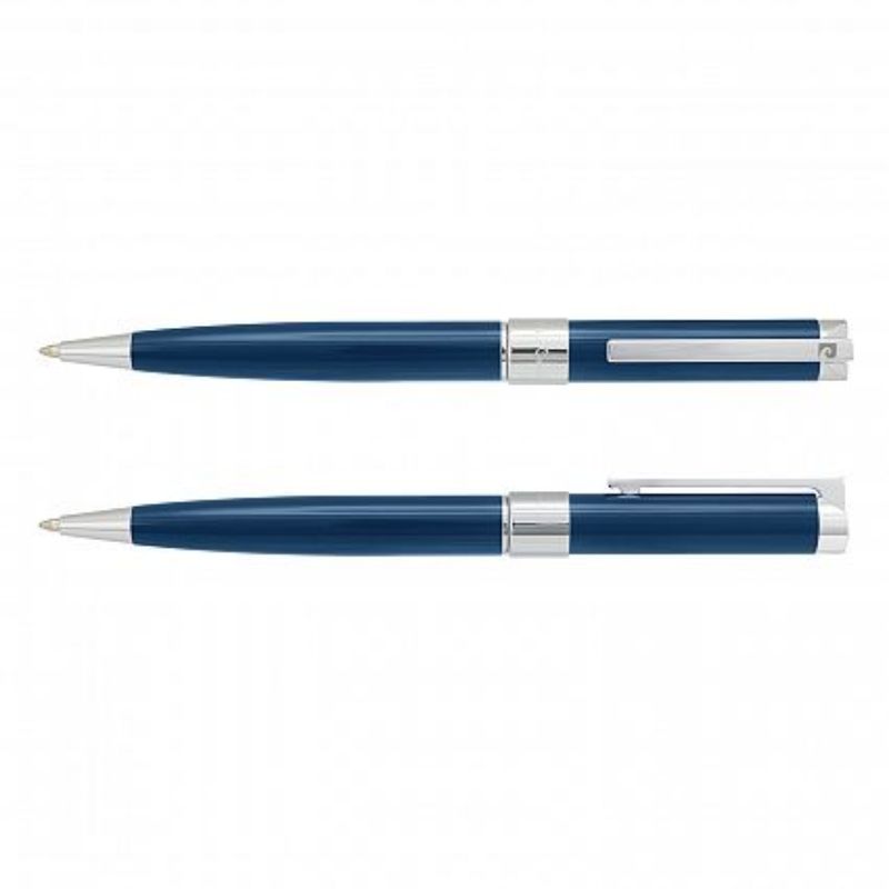Elegant set of three blue and silver Pierre Cardin Noblesse pens with twist action, lacquered finish, and premium ink.