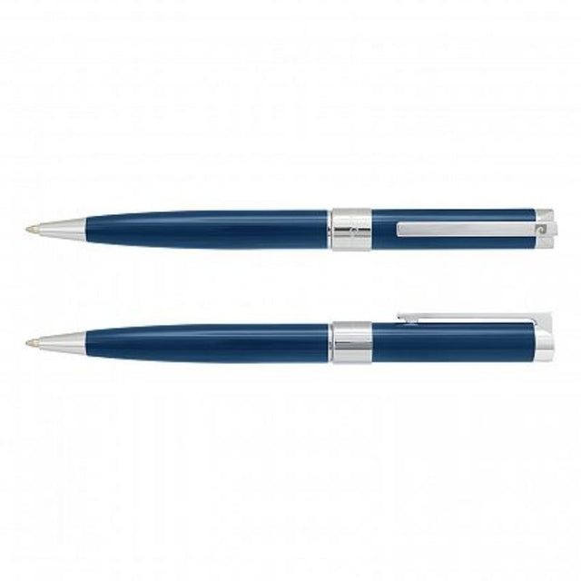 Elegant set of three blue and silver Pierre Cardin Noblesse pens with twist action, lacquered finish, and premium ink.