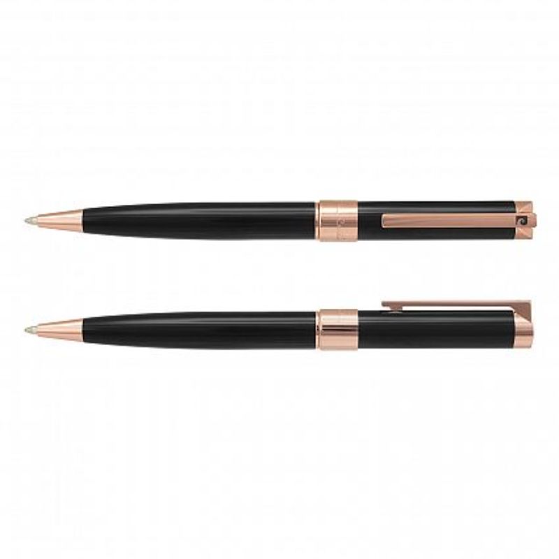 Elegant Pierre Cardin Noblesse Pen set in black and rose, featuring twist action, spring-loaded clips, and superior ink quality.