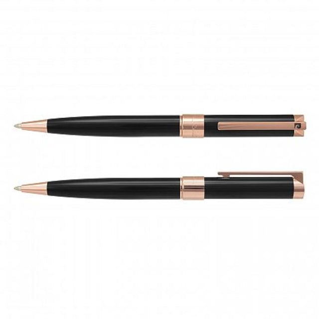 Elegant Pierre Cardin Noblesse Pen set in black and rose, featuring twist action, spring-loaded clips, and superior ink quality.