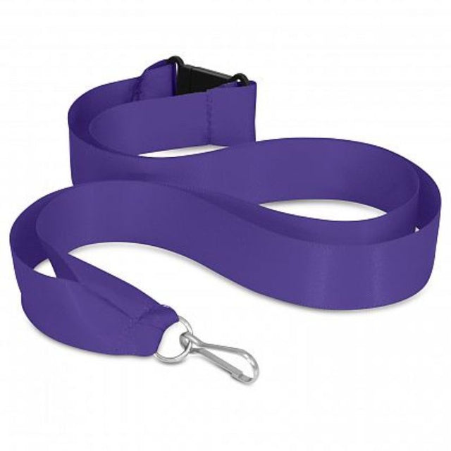 Purple ribbon lanyard set of 50 with secure metal ring, clip, and breakaway safety feature for events and gatherings.