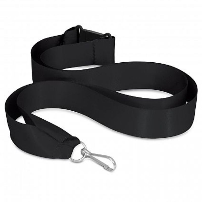 Black ribbon lanyard set of 50, featuring breakaway clips, metal rings, and a stylish design for events and ID badges.